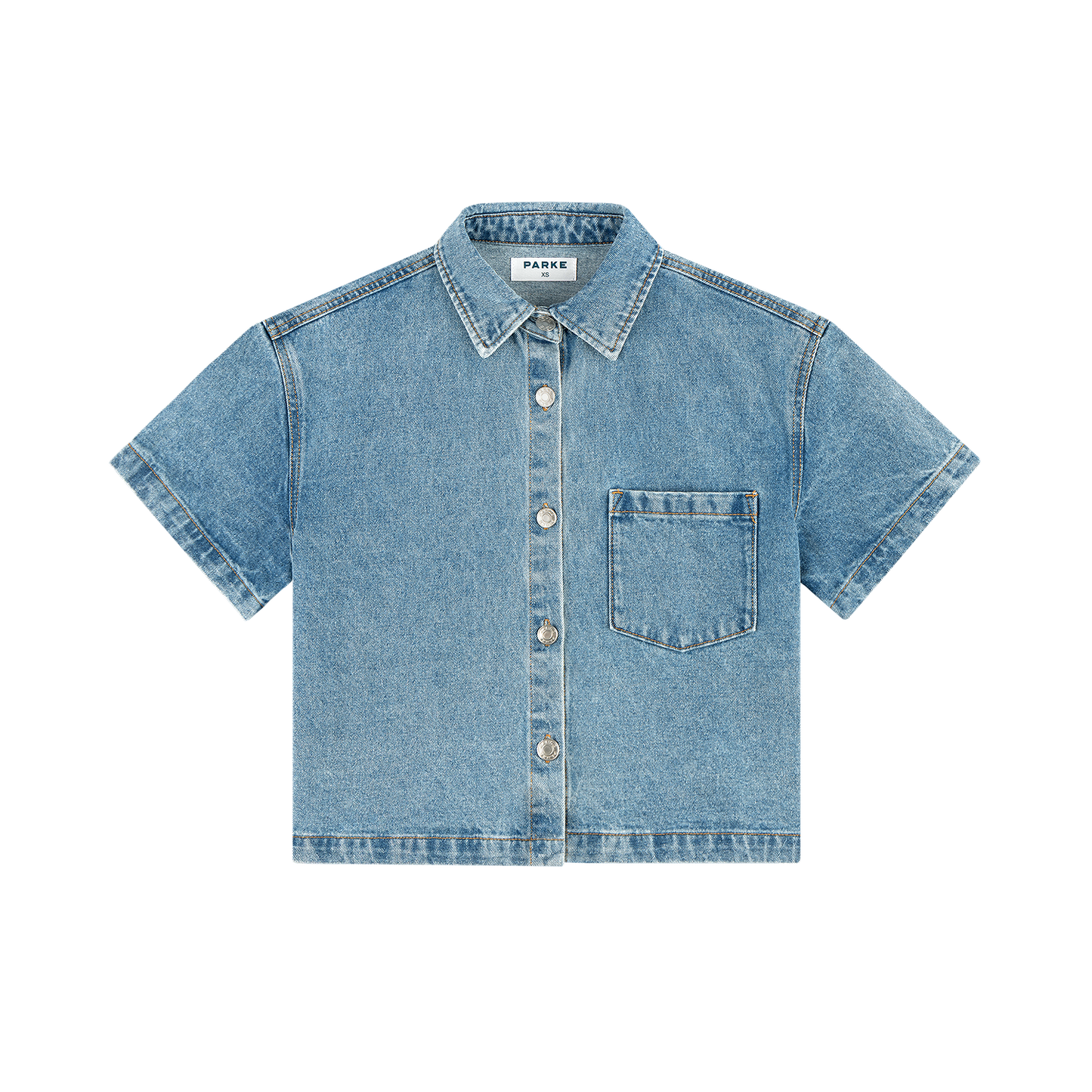 Cropped Short Sleeve Denim Shirt - Vintage Wash