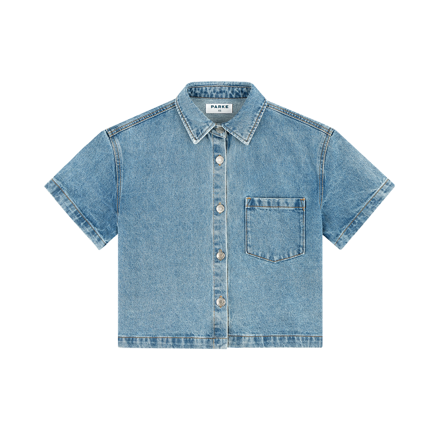 Cropped Short Sleeve Denim Shirt - Vintage Wash