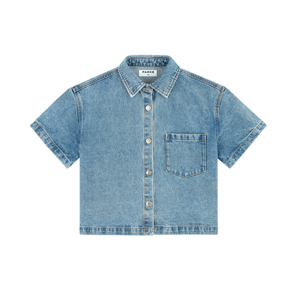 Cropped Short Sleeve Denim Shirt - Vintage Wash – PARKE