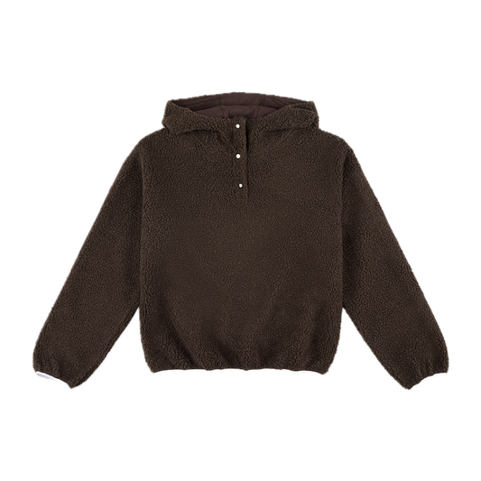 chocolate brown hooded fleece flat lay - chocolate brown