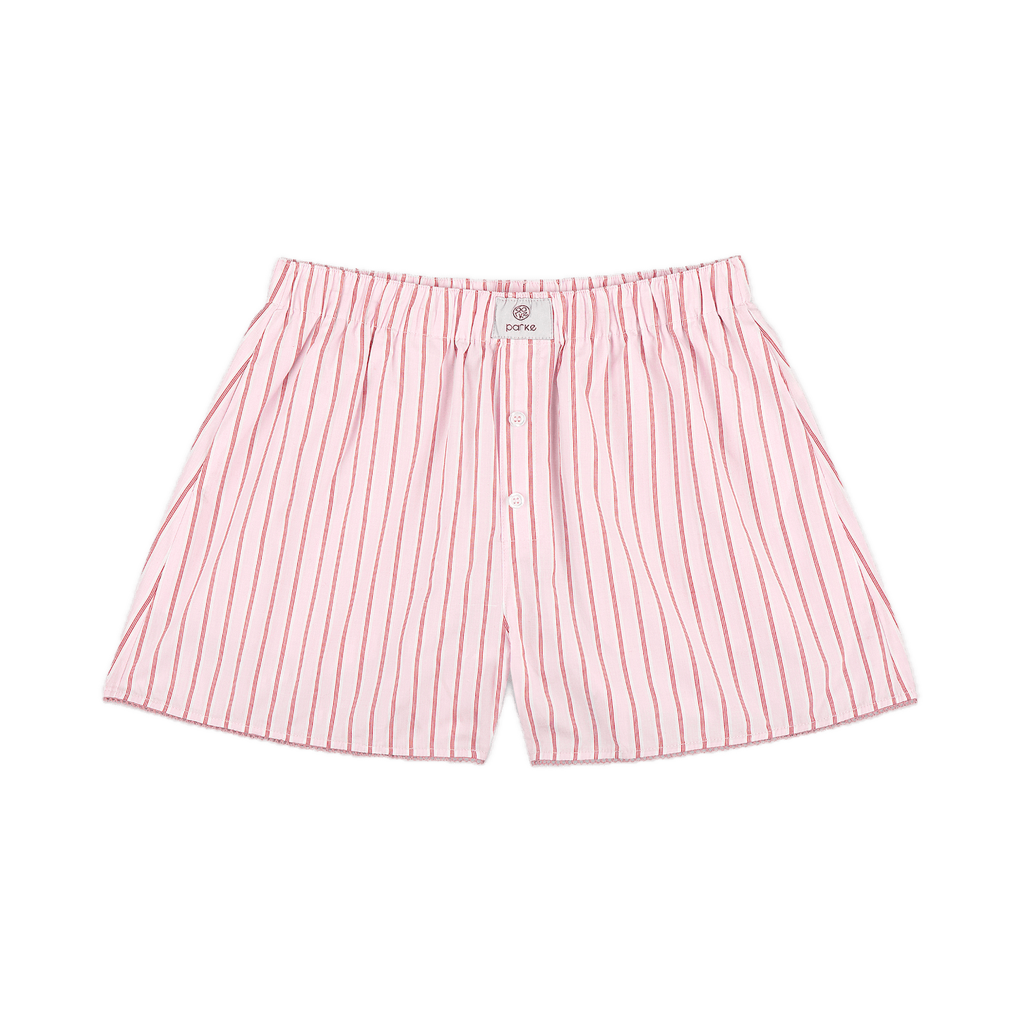 light pink frill boxer short flat lay -light pink stripe