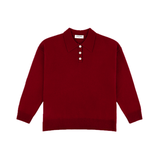 burgundy polo sweater flat lay- burgundy