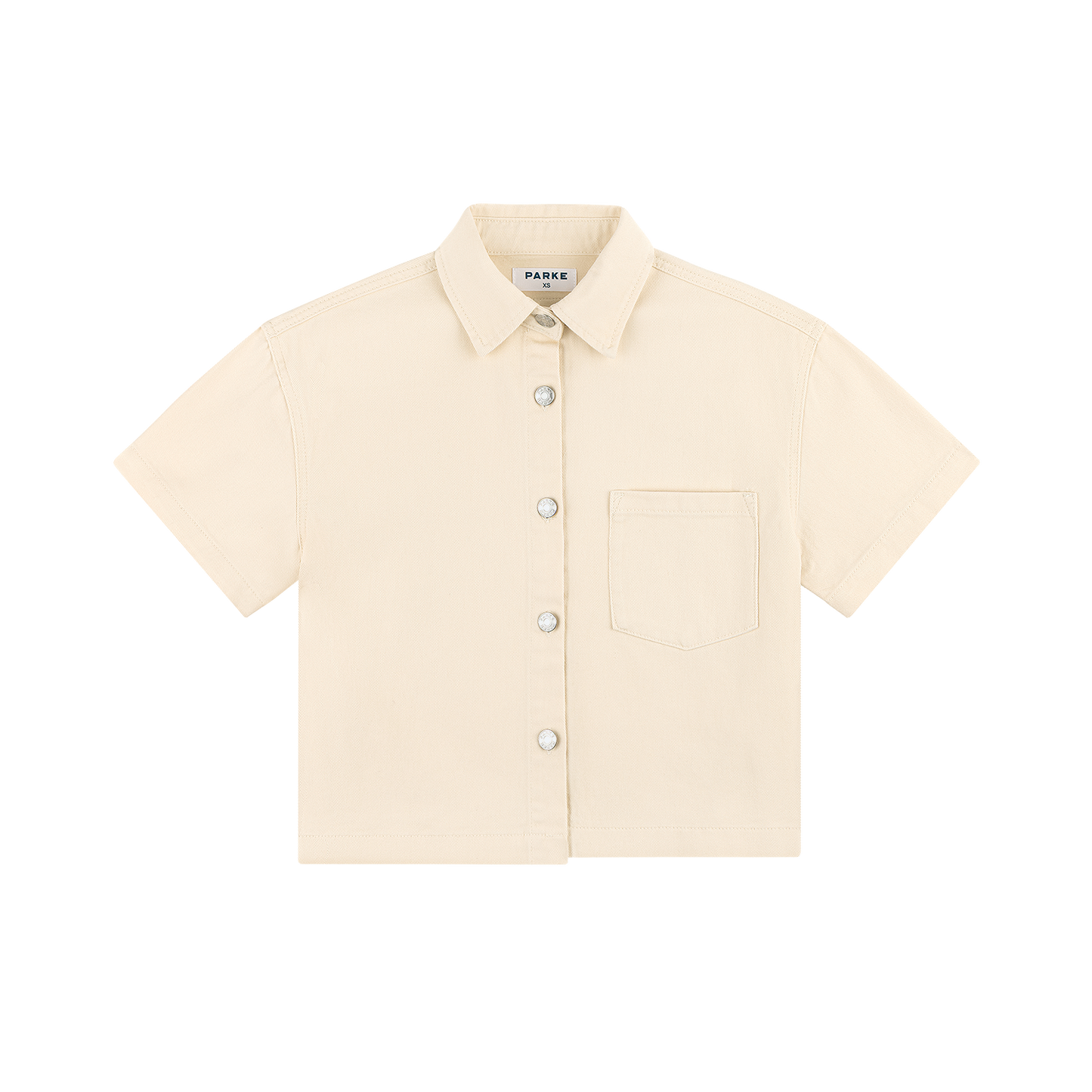 Cropped Short Sleeve Denim Shirt - Cream