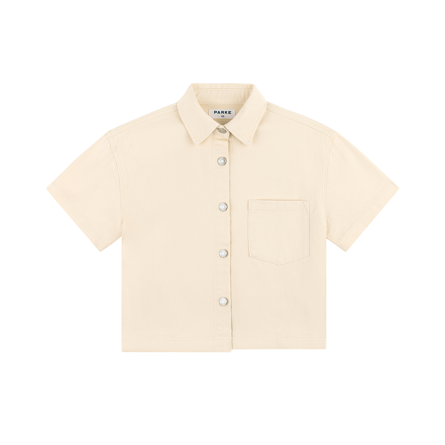 Cropped Short Sleeve Denim Shirt - Cream