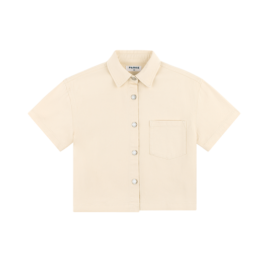 Cropped Short Sleeve Denim Shirt - Cream