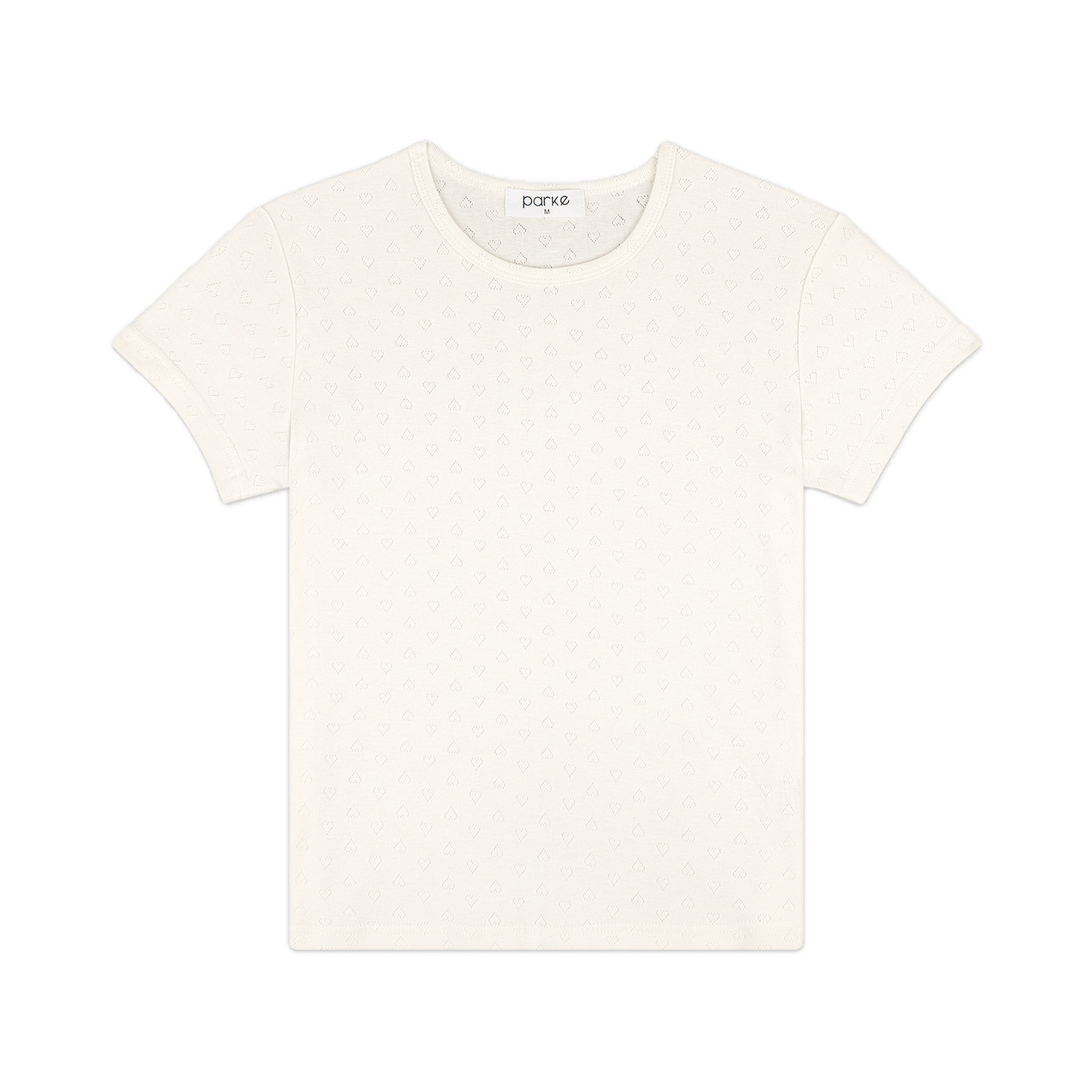 white heart pointelle tee flat lay -white