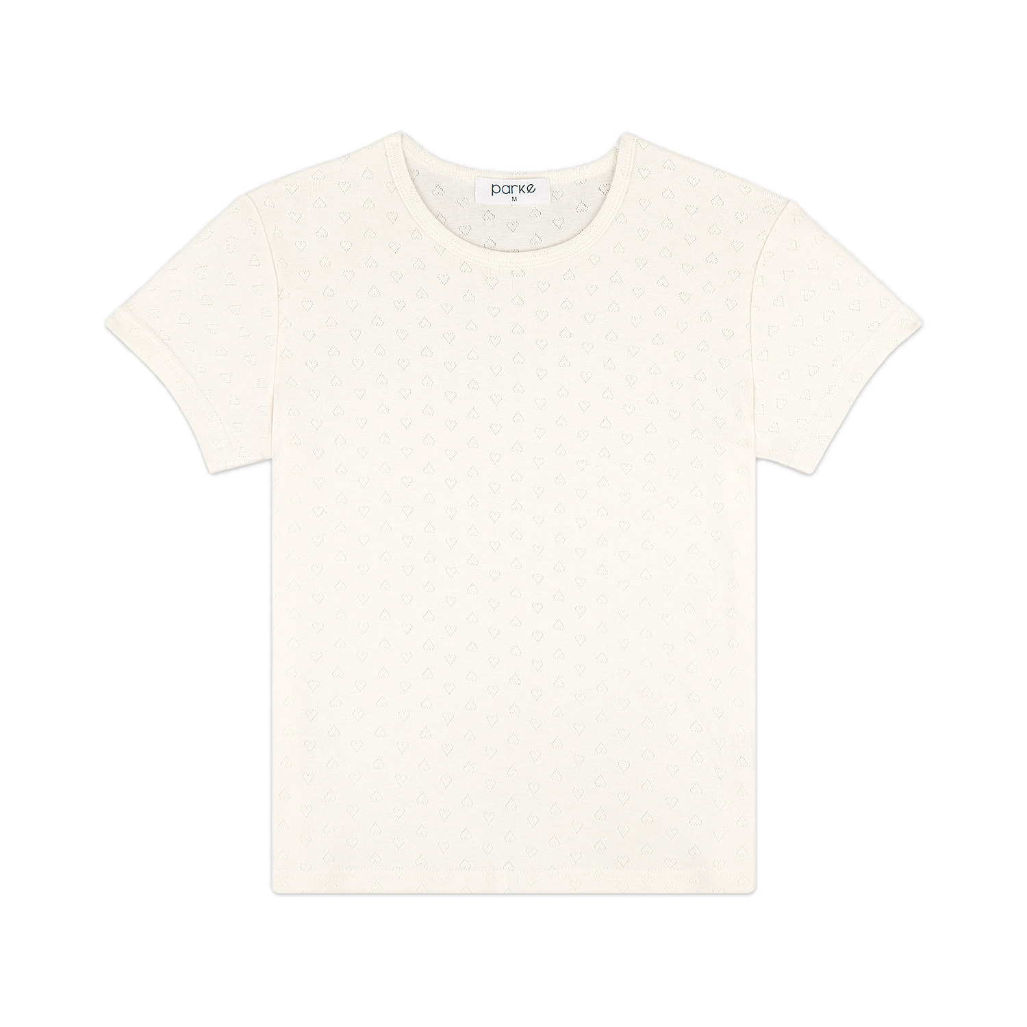 white heart pointelle tee flat lay -white