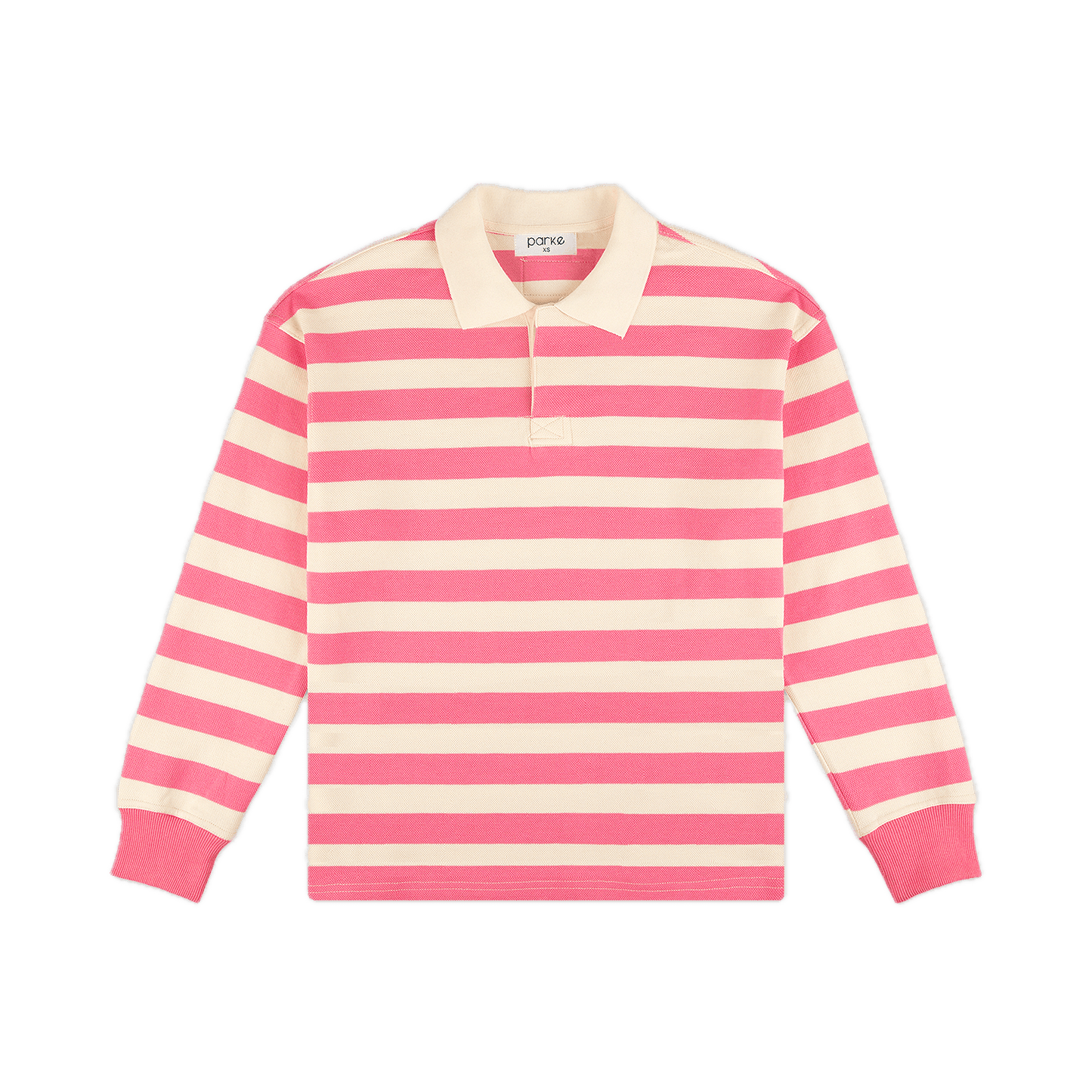 Striped rugby flat lay -  flamingo + white stripe