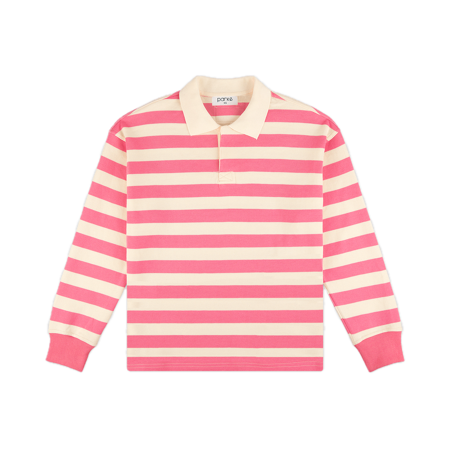 Striped rugby flat lay -  flamingo + white stripe