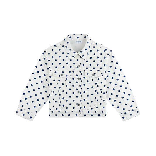 Polka Dot Oversized Denim Jacket - White Polka Dot