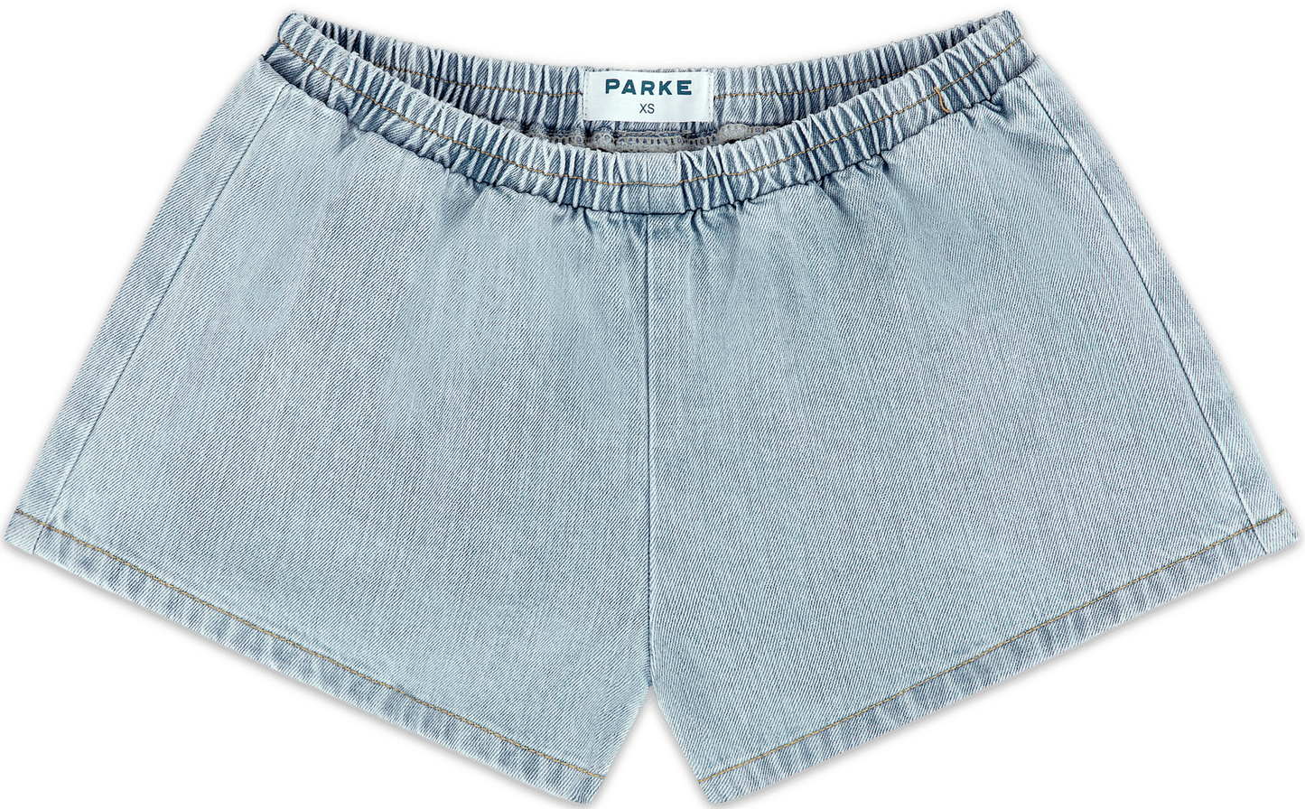 elastic denim short flat lay -light wash