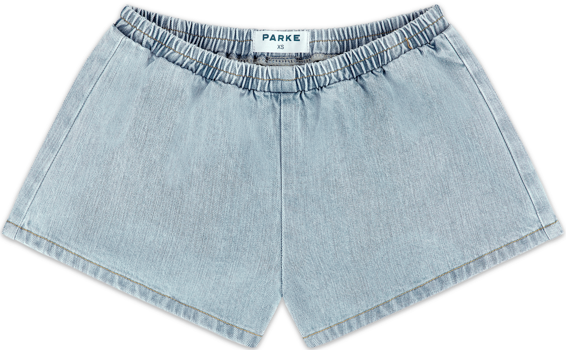 elastic denim short flat lay -light wash