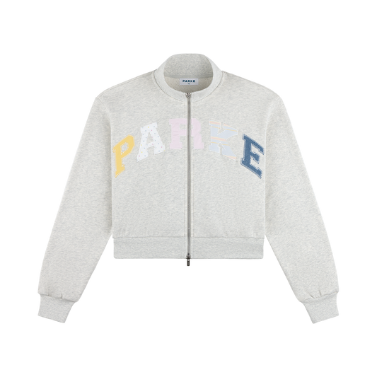 Patchwork Zip Up Mockneck - Heather Grey