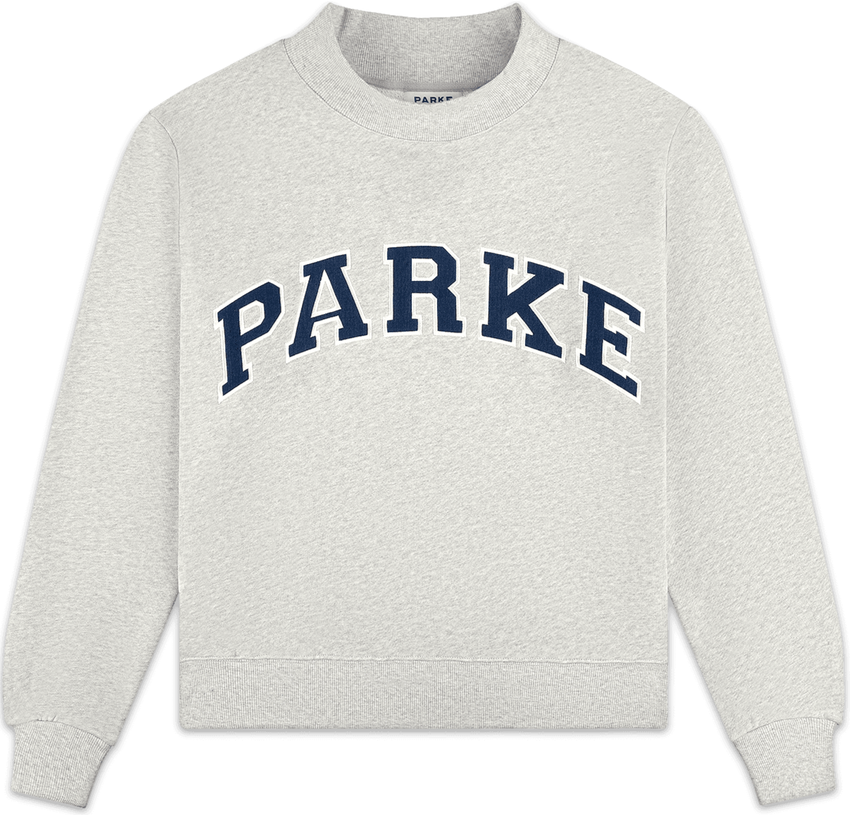 heritage varsity mockneck flat lay -classic grey + denim
