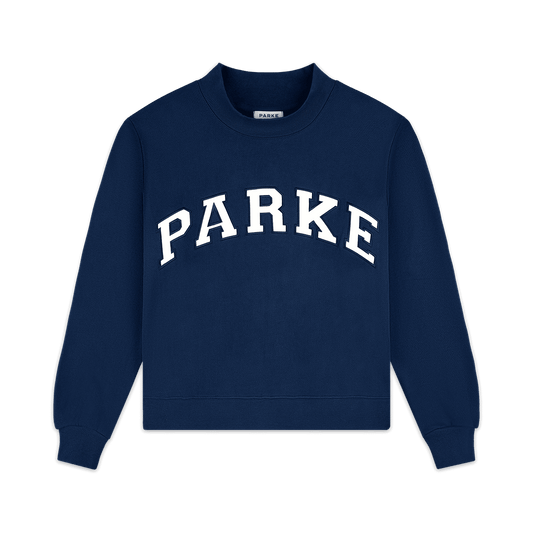 Varsity Mockneck - Denim + White