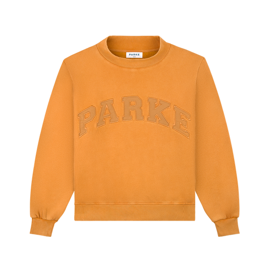 Halloween Varsity Mockneck flar lay -acid wash amber + amber