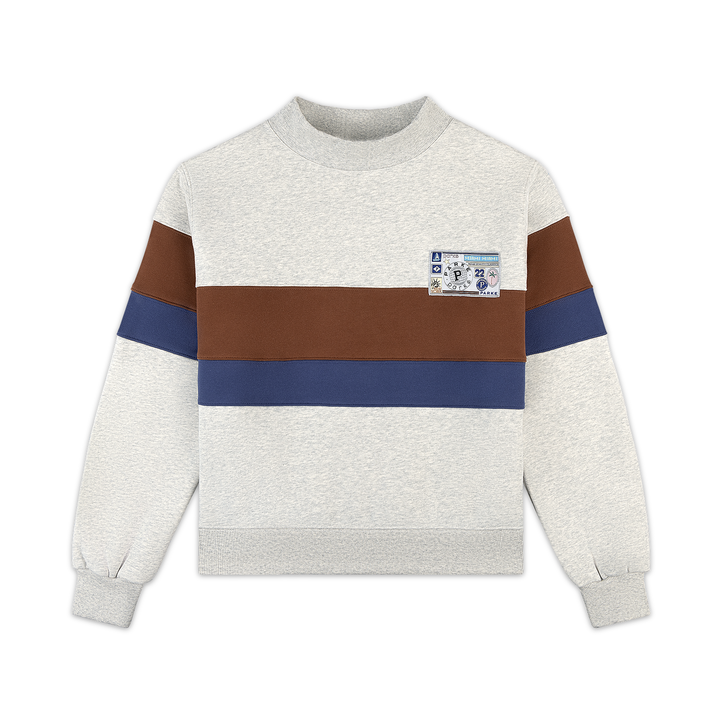 Vintage Striped Mockneck With Nostalgia Patch -classic grey