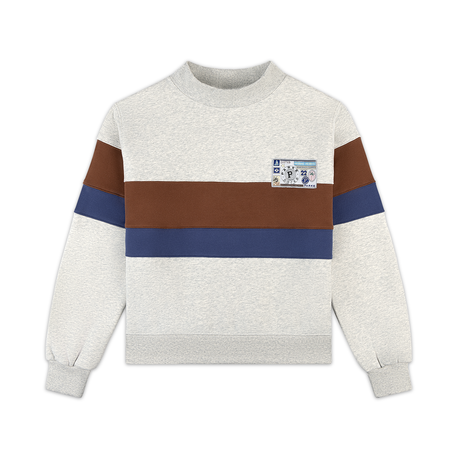 Vintage Striped Mockneck With Nostalgia Patch -classic grey