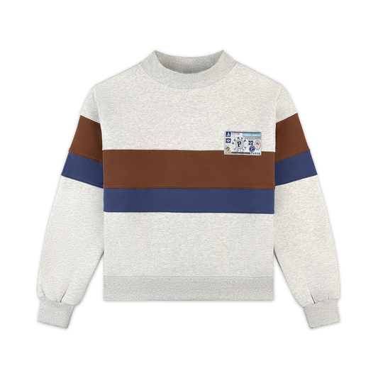 Vintage Striped Mockneck With Nostalgia Patch -classic grey