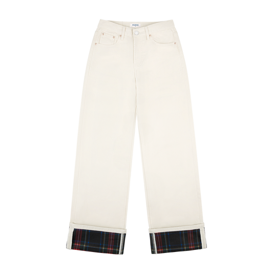 foldover jean -cream + plaid