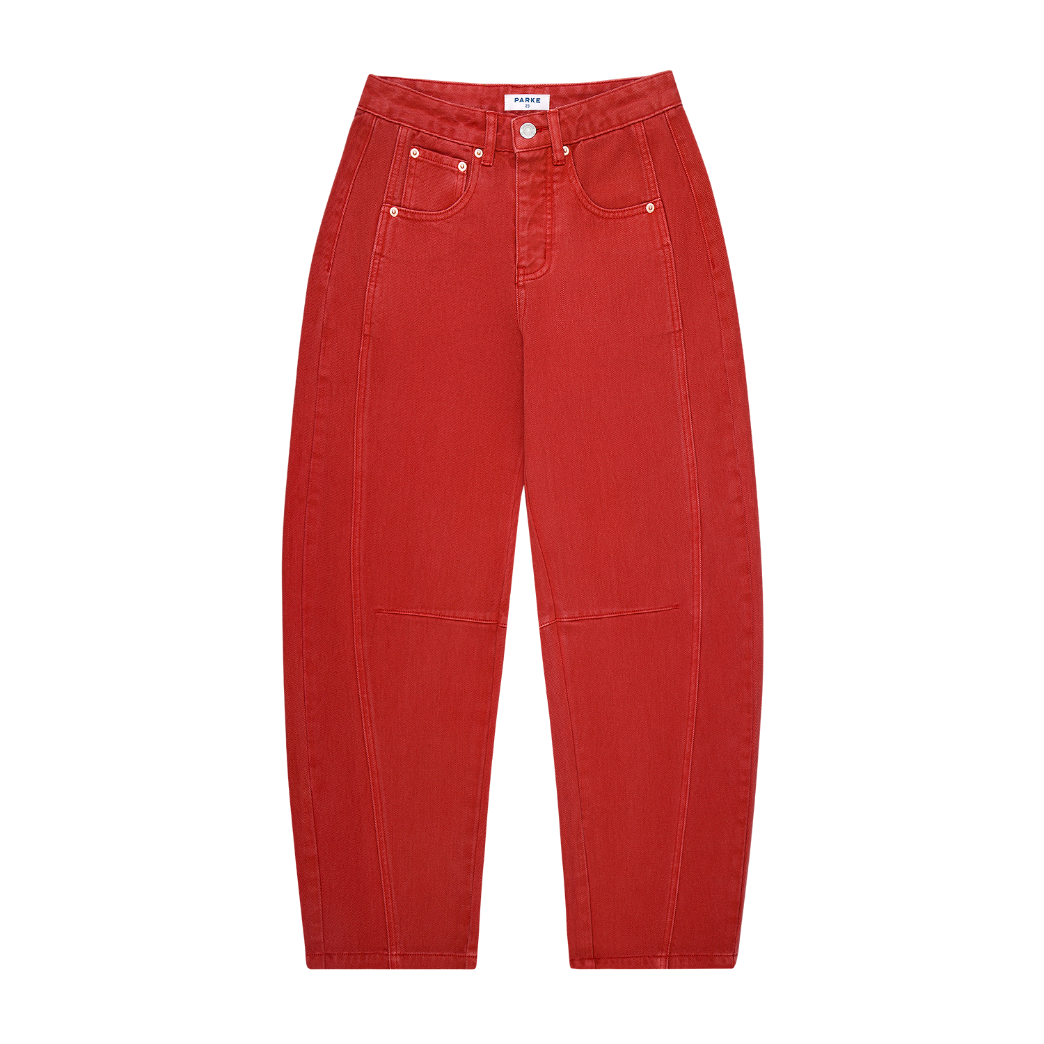 horseshoe jean flat lay -washed red