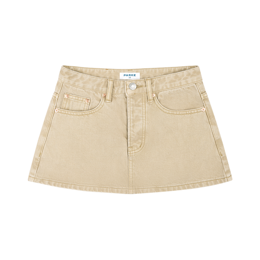 denim mini skirt -camel