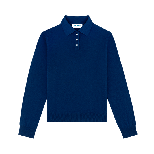 long sleeve classic polo sweater -navy