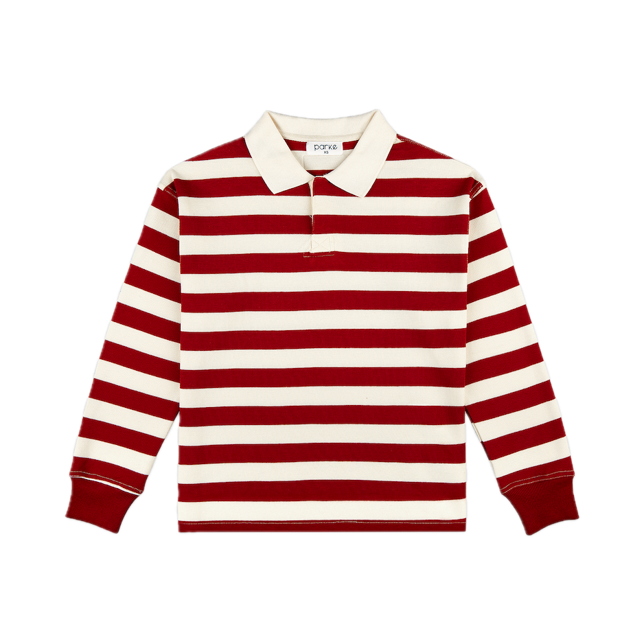 Maroon + white rugby flat lay -  maroon + white stripe